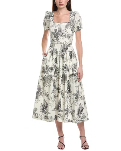 Maison Tara Stretch Poplin Short Sleeve Midi Dress In White