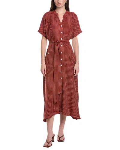 Maison Tara Stripe Midi Dress In Brown