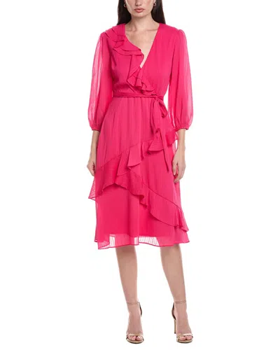 Maison Tara Stripe Sheer Chiffon Midi Dress In Pink