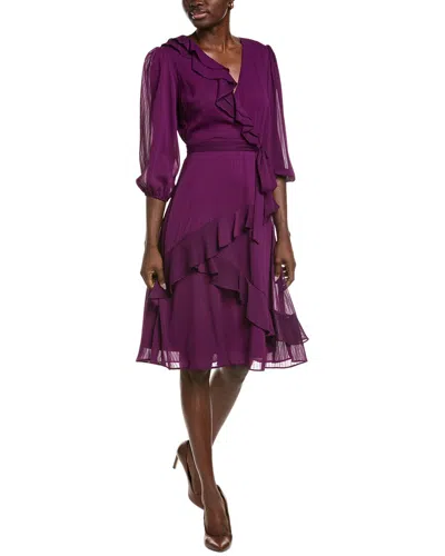 Maison Tara Stripe Sheer Chiffon Midi Dress In Purple