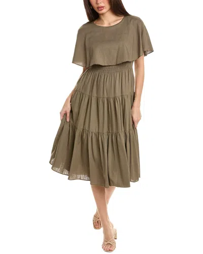 Maison Tara Tiered Linen-blend Midi Dress In Brown