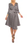 Maison Tara Twill Faux Wrap Dress In Grey In Multi