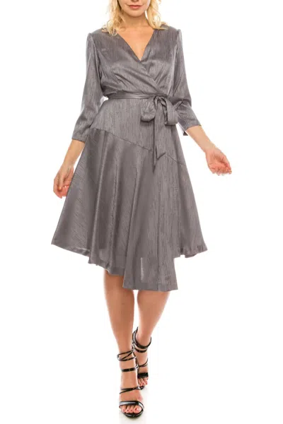 Maison Tara Twill Faux Wrap Dress In Grey In Multi