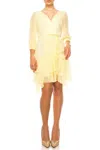 Maison Tara Two-tier Faux Wrap Print Dress In Ivory Lemon In Multi