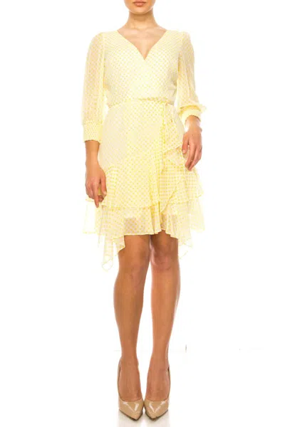 Maison Tara Two-tier Faux Wrap Print Dress In Ivory Lemon In Multi