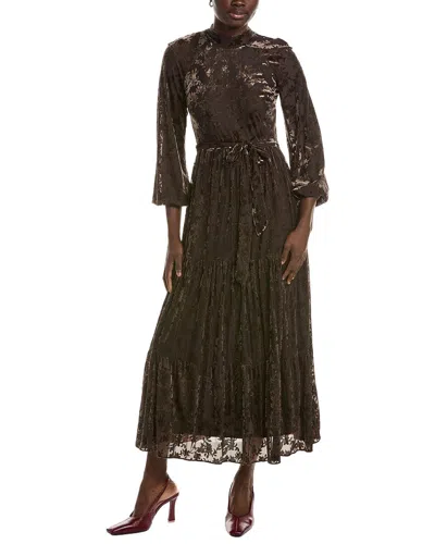 Maison Tara Velvet Burnout Midi Dress In Brown