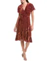 Maison Tara Velvet Midi Dress In Red