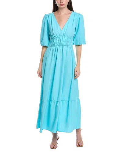 Maison Tara Wave Crepe Short Sleeve Midi Dress In Blue