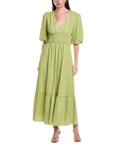 Maison Tara Wave Crepe Short Sleeve Midi Dress In Green