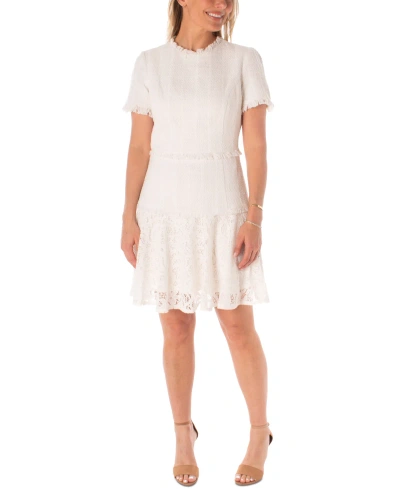 Maison Tara Women's Boucle Lace-trim Short-sleeve Dress In Ivory