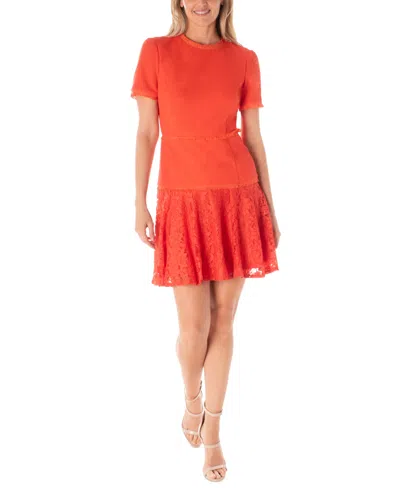 Maison Tara Women's Lace-trim Fit & Flare Dress In Tangerine