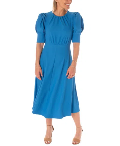 Maison Tara Women's Puff-sleeve Ottoman Knit Midi Dress In Blue Oasis