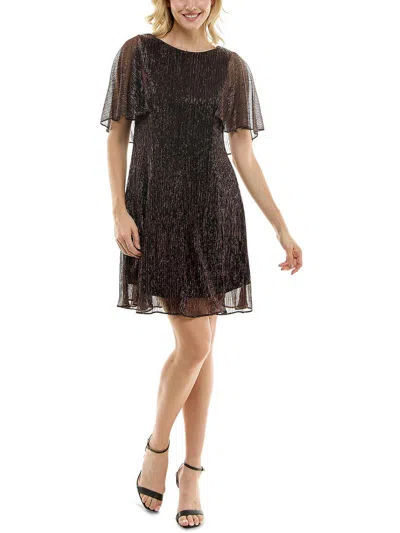 Maison Tara Womens Metallic Mini Shift Dress In Brown