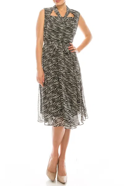 Maison Tara Zebra Print Sleeveless Dress In Ivory Black In White