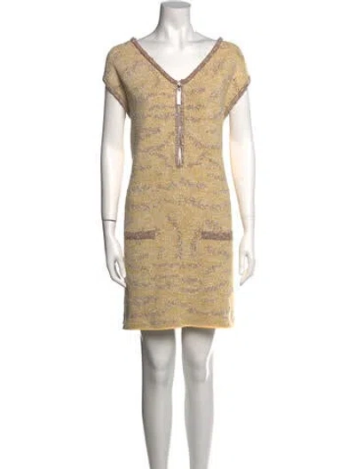 Pre-owned Maison Ullens Animal Print V-neck Tunic In Yellow