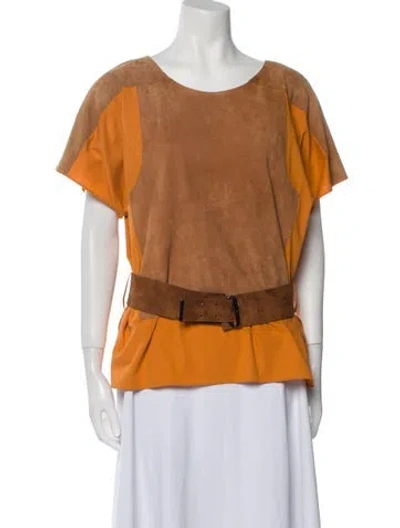 Pre-owned Maison Ullens Colorblock Pattern Scoop Neck T-shirt In Orange