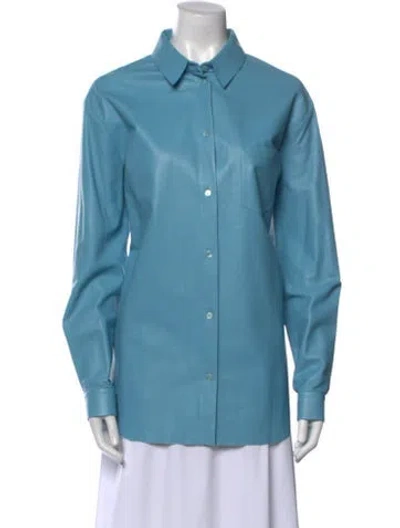 Pre-owned Maison Ullens Lamb Leather Long Sleeve Button-up Top In Blue