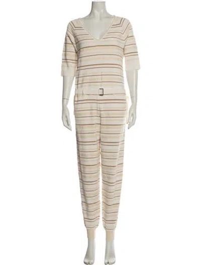Pre-owned Maison Ullens Striped V-neck Jumpsuit In Neutrals