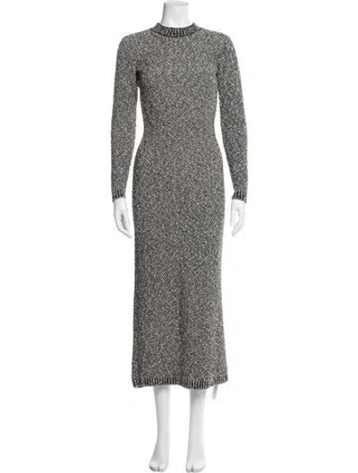 Pre-owned Maison Ullens Tweed Pattern Long Dress In White