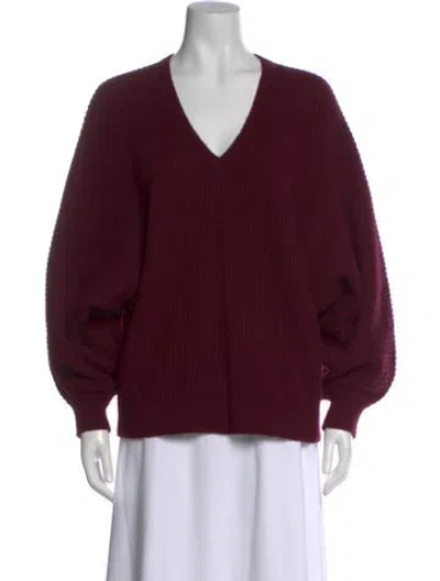Pre-owned Maison Ullens Wool V-neck Sweater In Burgundy