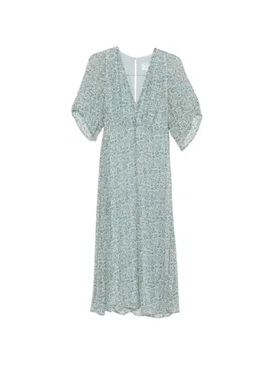 Maison123 Balma Floral-print Flutter-sleeve Midi Dress In Blue