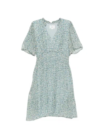 Maison123 Balmana Floral-print Ruffled-collar Mini Dress In Neutrals