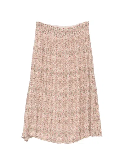 Maison123 Batik-print Shirred-waist Midi Skirt In Neutral
