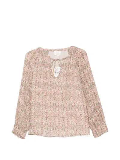 Maison123 Damia Floral-print Tie-neck Blouse In Neutral