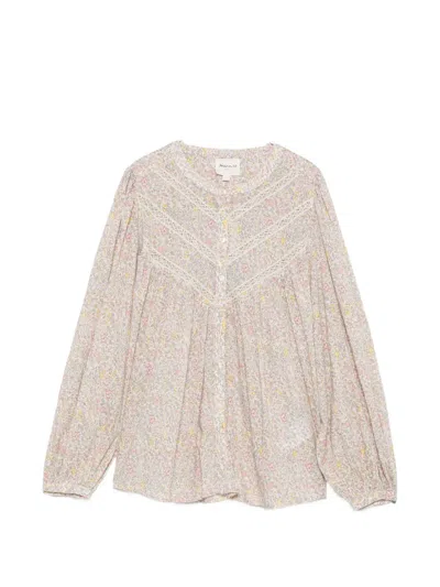 Maison123 Devon Floral-print Lace-trim Blouse In 뉴트럴