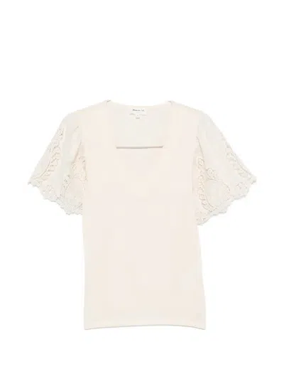 Maison123 Lace-panelled V-neck T-shirt In Multi