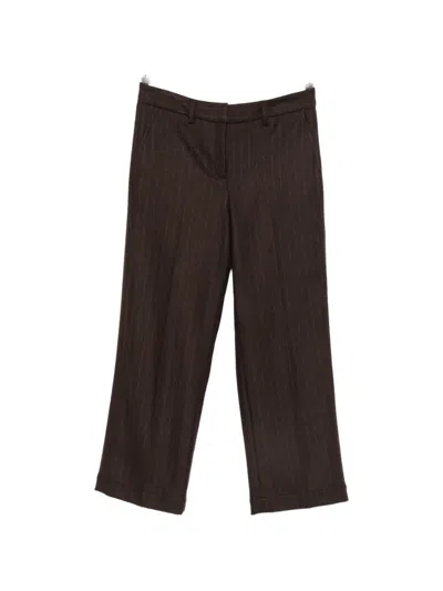 Maison123 Melina Pinstripe-pattern Cropped Trousers In Brown