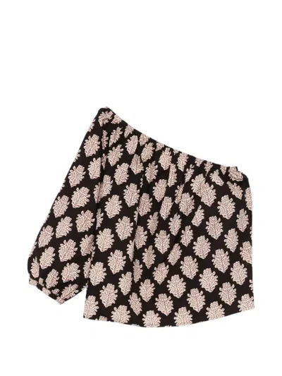 Maison123 One-shoulder Print Top In Black