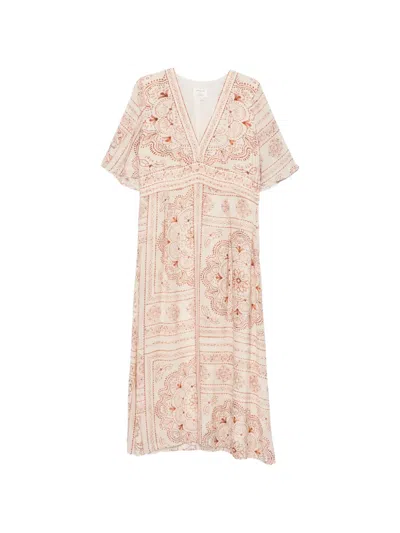 Maison123 Paisley-print V-neck Midi Dress In Neutral