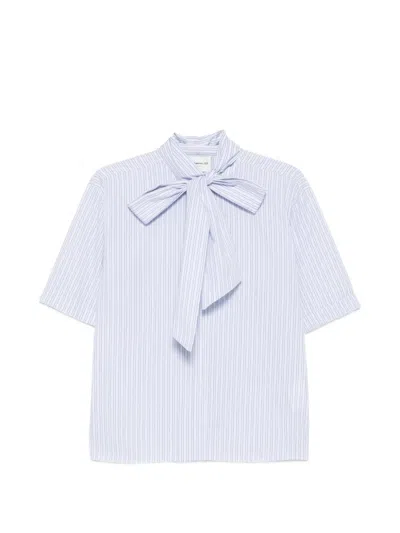 Maison123 Pussy-bow Striped Shirt In White