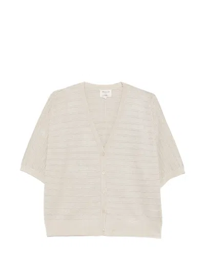 Maison123 Ribbed Short-sleeve Cardigan In Neutral