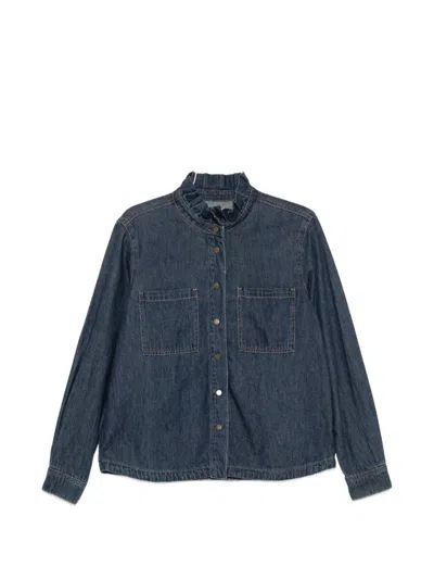 Maison123 Ruffled-collar Denim Shirt In Blue