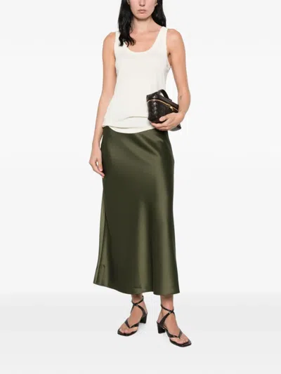 Maison123 Satin-finish Flared Maxi Skirt In Green