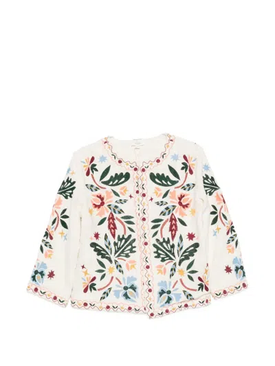 Maison123 Voltige Floral-embroidered Cardigan In 뉴트럴