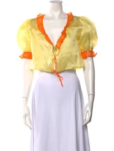 Pre-owned Maisoncléo V-neck Short Sleeve Top In Yellow