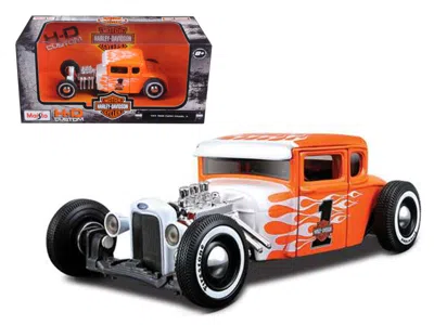 Maisto 1929 Ford Model A #1 "harley Davidson" Orange With White Flames 1/24 Diecast Model Car By