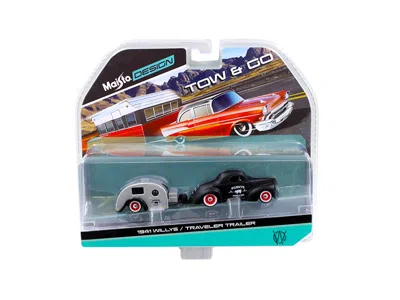 Maisto 1941 Willys Matt Black And Traveler Trailer Tow & Go 1/64 Diecast Model By
