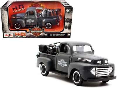 Maisto 1948 Ford F-1 Pickup Truck And 1942 Harley-davidson Wla Flathead Motorcycle Matt Dark Gray "harley-d