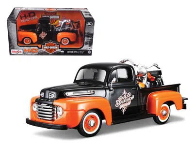 Maisto 1948 Ford F-1 Pickup Truck With 1958 Harley Davidson Flh Duo Glide Motorcycle Orange And Black 1/24