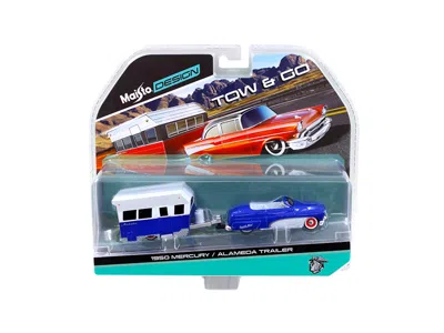 Maisto 1950 Mercury With Alameda Trailer Blue / White Tow & Go 1/64 Diecast Model By