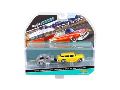 Maisto 1955 Chevrolet Nomad With Traveler Trailer Yellow Tow & Go 1/64 Diecast Model By