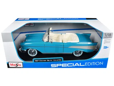 Maisto 1957 Chevrolet Bel Air Convertible Blue With White Interior "special Edition" Series 1/18 Diecast Mo