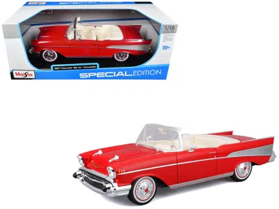 Maisto 1957 Chevrolet Bel Air Convertible Red With White Interior "special Edition" Series 1/18 Diecast Mod