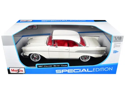Maisto 1957 Chevrolet Bel Air Coupe White With Red Interior "special Edition" Series 1/18 Diecast Model Car