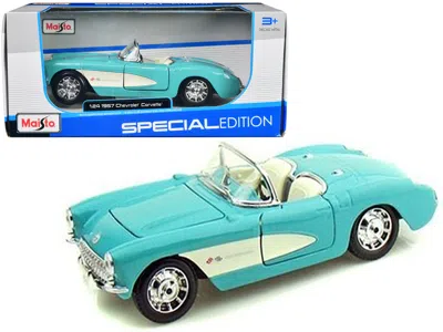 Maisto 1957 Chevrolet Corvette Convertible Turquoise 1/24 Diecast Model Car By