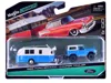 Maisto 1966 Ford Bronco Blue With White Top And Camper Trailer Blue And White "tow & Go" Series 1/64 Diecas